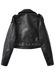 2025 Short Faux Leather Jacket Spring And Autumn American Retro Temperament Motorcycle Jacket Top Coat Women'S Clothing