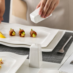 Set of 28 White Porcelain Square Dinnerware, Includes Plates And Bowls for 6 People