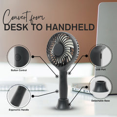 Tanness White/Black Handheld Fan with 3 Speeds - 3000 mAh USB Rechargeable Portable Mini Fan with Stand - Desk & Handheld Use