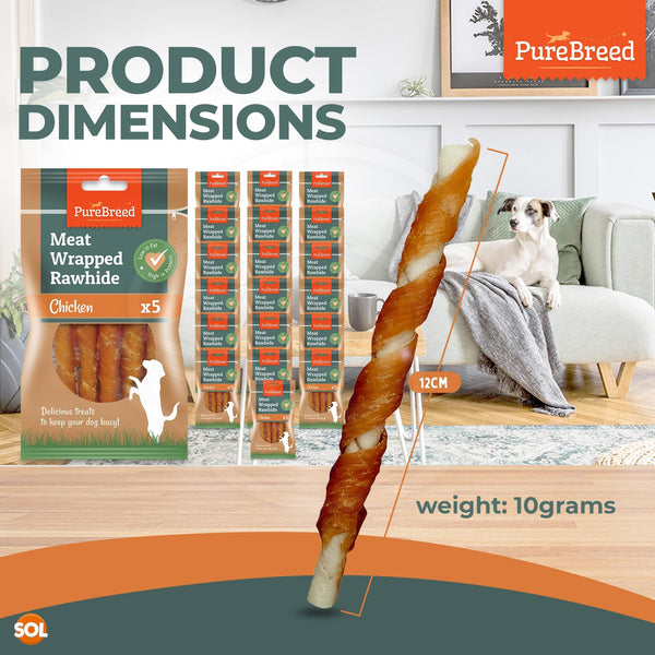Pure Breed 100pk Chicken Wrapped Dog Treats | Twist Rawhide Sticks for Training, Reward & Chewing | Low Fat, High Protein Long-Lasting Dog Chews | Perfect Puppy Treats & Christmas Pet Gifts