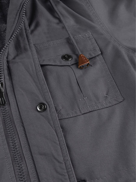 Men'S Thick Mid-Length Jacket with a Hood, Winter Parka for Warmth, Suitable for Outdoor Casual Wear, Featuring a Zip And Multiple Pockets, with a Removable Hat