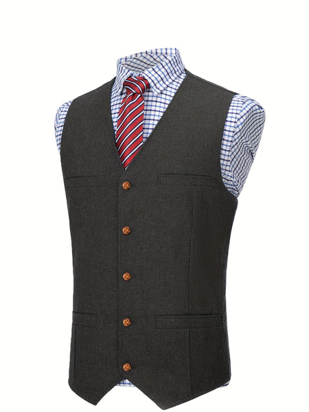 Men'S Vest Wool Blend Herringbone Vintage Men'S Fashion Vest, Groom Best Man Formal Wedding Party Casual Vest