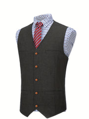 Men'S Vest Wool Blend Herringbone Vintage Men'S Fashion Vest, Groom Best Man Formal Wedding Party Casual Vest