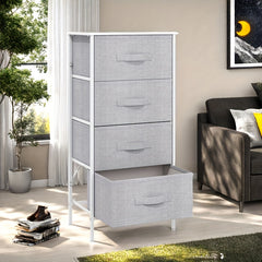 Modern Fabric 4-Drawer Dresser - Elegant Tall Tower Storage Solution With Ample Space, Featuring A Wooden Surface And Robust Metal Construction, Ideal For Contemporary Homes (Light Grey)