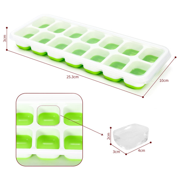 Vinsani 4 Pack Ice Cube Trays with Clear Removable Lid Easy-Release Silicone Flexible Ice Cube Moulds LFGB Certified and BPA Free Stackable Durable - Green