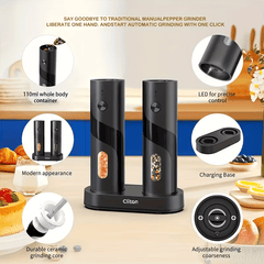 2pcs Rechargeable Electric Salt and Pepper Grinder, Automatic Salt & Pepper Mills Set with LED Light, Adjustable Coarseness, 110ml Large Capacity for Home, Kitchen Bbq, Restaurant, Outdoor, Wedding Gift