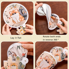 4pcs Cute Cat Folding Fan Lucky Cat Design, 2-In-1 Cooling And Sunscreen, Portable Handheld Storage Bag, Summer Additions