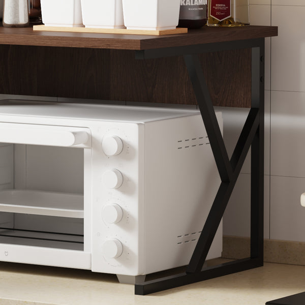 2-Tier Microwave Oven Shelf Stand, Kitchen Countertop Storage Rack Spices Rack Freestanding, Home Office Printer Stand Multifunctional Unit Shelving Wood Top Metal Frame