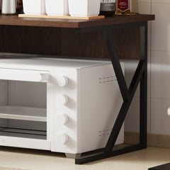 2-Tier Microwave Oven Shelf Stand, Kitchen Countertop Storage Rack Spices Rack Freestanding, Home Office Printer Stand Multifunctional Unit Shelving Wood Top Metal Frame
