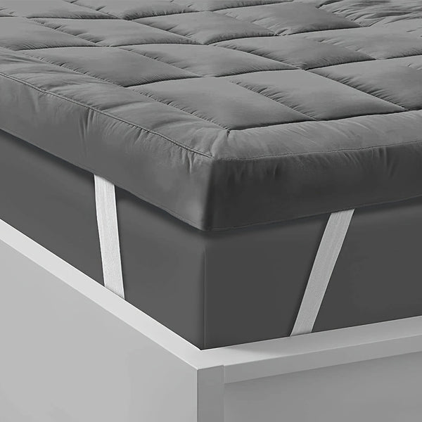 4 Inch/10Cm Microfiber Mattress Topper with 1100 GSM Heavy Filling, Extremely Soft And Fluffy, Hand-Filled, Available in Single, Double, King Sizes, Grey, Perfect for Halloween And Christmas Gifts
