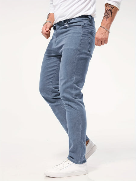 Solid Color Jeans Men'S Slim Fit Straight Leg Easy Versatile Casual Wear Long Pants Men'S Fashion