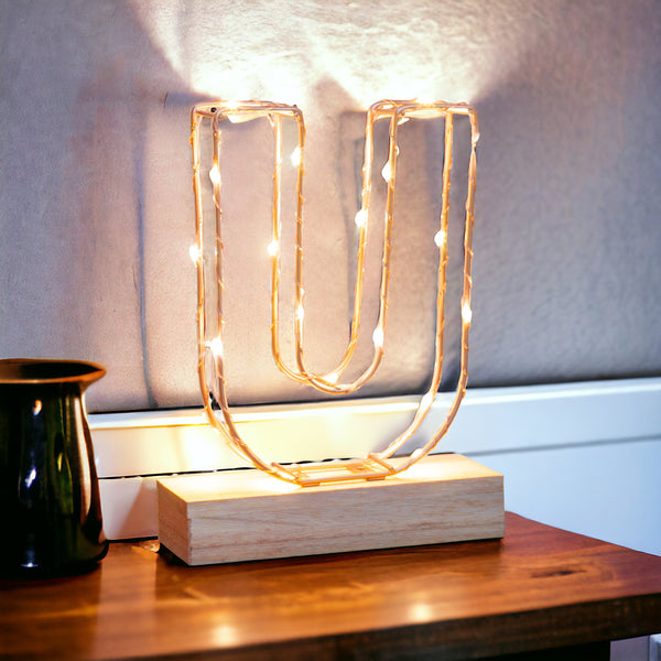 Light Up Letter | LED Alphabet Wire Frame Letter Lights | Rose Gold Copper Initials | Personalised Lighting | Battery Powered | For The Office Living Room Bedroom | Gift For Her