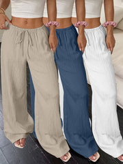 Women's Three-piece Elegant Casual Wide-leg Trousers, Straight Leg Design, Suitable for All Seasons, Adult Fit, All-season Trousers, Loose Fit, Comfortable and Flattering.