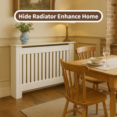 Radiator Cover Cabinet Large Small Wooden Radiator Cover, White Wood Painted MDF Cabinet Heater Cover Cabinet, Slats, Grill, Wood Top Shelf Easy Assembly for Living Room, Hallway, Bedroom Decoration