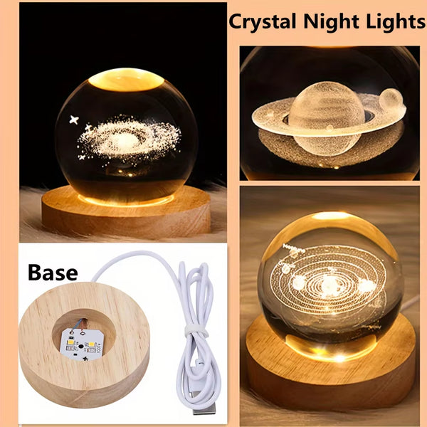 3D Galaxy Crystal Ball Night Light Warm White LED Light Base Living Room Bedroom Home Decoration Lamp Halloween Christmas Lights