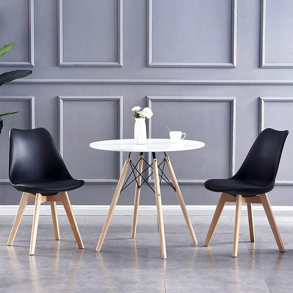 mcc direct Set of 2 Dining Chairs Wooden Legs Soft Cushion Pad Stylish DELUXE Retro Lounge Dining Office EVA