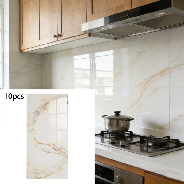 10pcs 3D Marble Wall Tiles Wallpaper, PVC Peel & Stick, Self-Adhesive Wall Stickers Wall Stickers, Golden/Grey Marble Pattern - Home Decoration Wall Stickers, Easy to Clean And Cut, Suitable for Renovation of Bathrooms, Living Rooms, Kitchens, Bedrooms