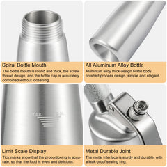 500ml butter whipper with 3 decorative nozzles. Professional butter whipper suitable for cakes, desserts, coffee, milkshakes, and home baking.