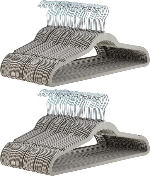 Amazon Basics Slim Velvet Non-Slip Suit Hangers - 30-Pack, Black/Silver