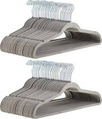 Amazon Basics Slim Velvet Non-Slip Suit Hangers - 30-Pack, Black/Silver