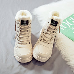 Women'S Winter Ankle Boots - Thick Cushioned Sole, Lace-Up Closure, Beige/White - PU Synthetic Cover Upper - Warm Cold Weather Boots for Everyday & Formal Outfits - Easy-Clean Shoes, Ladies Winter Boots, Casual Footwear, Plush Lined Interior, Fabric Lined