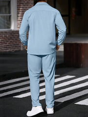 Men's 2pcs Casual Suit, 2-Pocket Shirt and Pants Set for Spring/Autumn, Suitable for Work and Leisure Sports