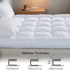 10cm Hotel Quality Mattress Topper | Super Soft with 1000GSM Hollowfiber Filling | Elasticized Corner Straps | White Blue Grey | Single, Small Double (4ft), Double, King, Super King Size