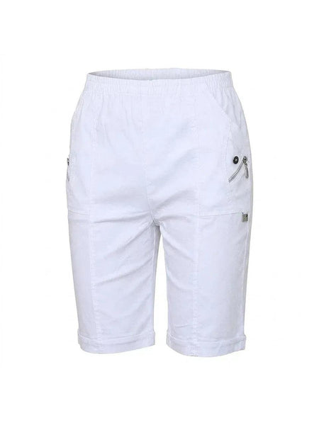 Women'S Casual Elastic Waist Cargo Shorts Lightweight Summer Knee Length Shorts, Multi Pocket Outdoor Walking Shorts Comfortable Relaxed Fit Shorts for Travel Holiday and Daily Wear Breathable Soft Fabric Pull On Shorts Practical Zip Pocket Design Versati