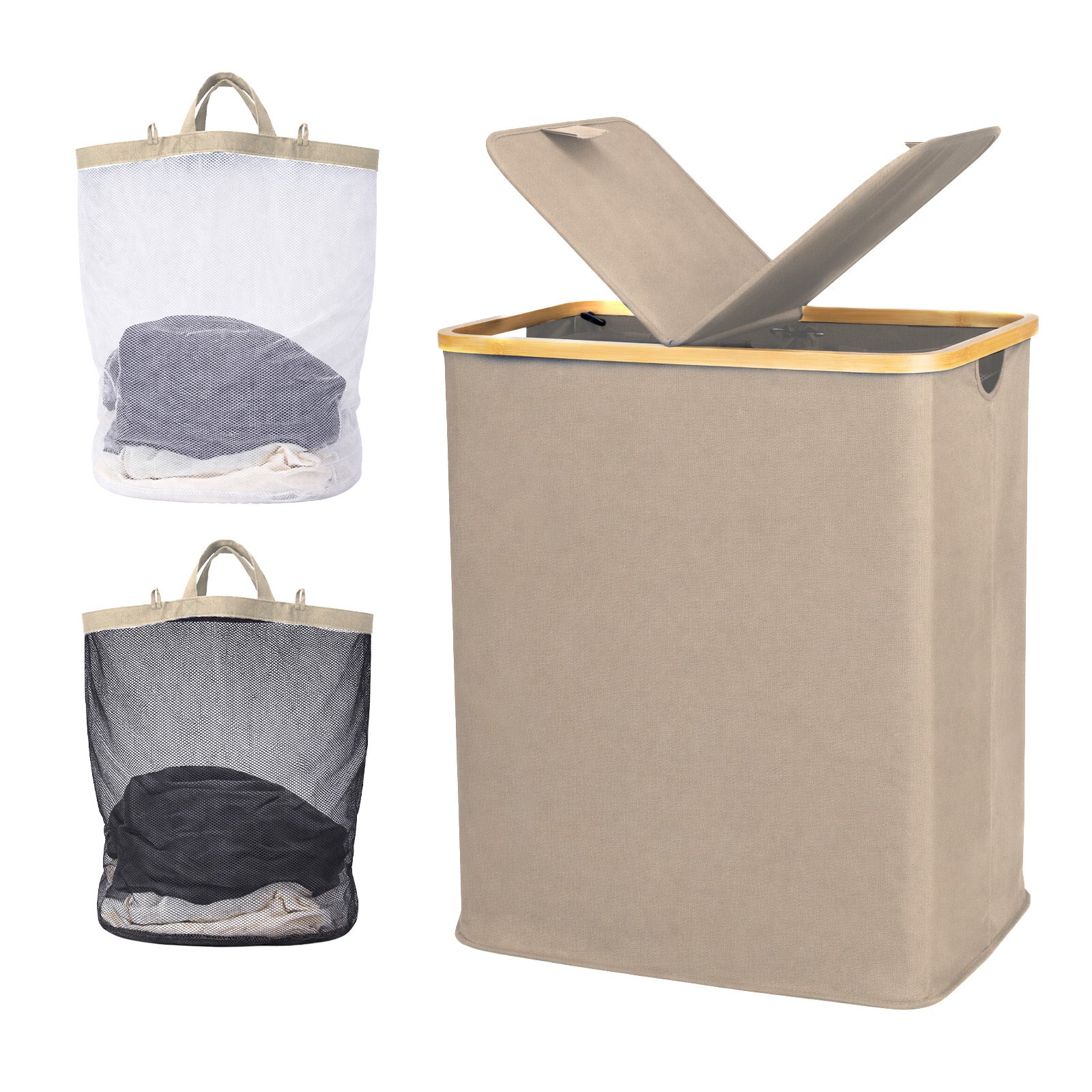 140L Lid Laundry Basket with Extra large Washing with 2 Removable Laundry Bags