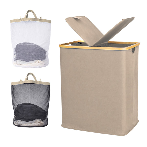 140L Lid Laundry Basket with Extra large Washing with 2 Removable Laundry Bags