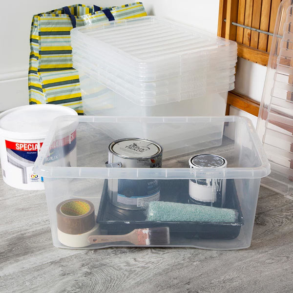 Wham 45L Crystal Clear Plastic Box and Lid- 5 Pack