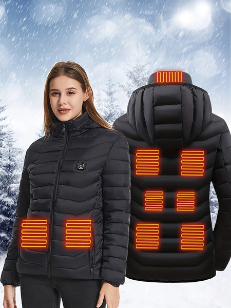 Women's Heated Jacket, Long Sleeved Clothing, USB Electric Heated Jacket with 3 Levels, and 9 Zones, Suitable for Outdoor Camping, Hiking, and Skiing. Warm Clothing (excluding Battery Pack)