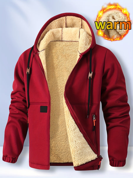 Men'S Cardigan Hooded Fleece Thickened Sweatshirt, Fashionable Fleece Warm Hoodie, Comfortable Loose Drawstring Hooded Sweatshirt, Autumn And Winter Men'S Clothing, Men'S Casual Hooded Sweatshirt with Zipper Pockets, Suitable for Winter And Autumn