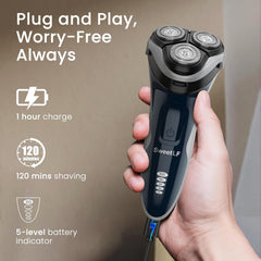 Sweetlf Electric Razor for Men, 120 Min Shaving, Fast UK Adapter (1H Charging),100% Waterproof, Wet & Dry Rotary Shavers for Men with Pop-Up Trimmer, LED Display, Dark Blue