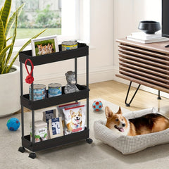 3-Tier Slim Rolling Storage Cart with Narrow Space-Saving & Heavy-Duty Plastic Shelving Unit - Mobile Utility Cart Suitable for Kitchen, Bathroom, Laundry Room, Office - Assembly, No Metal Parts, Lightweight Shelving Unit, Standing Shelf