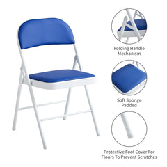 Set of 4 Folding Chairs, Faux Leather Foldable Chairs with Metal Frame and Padded Seat, Easy to Fold and Store for Home, Office, Dining and Reception