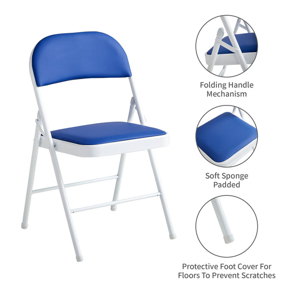 Set of 2 Folding Chairs, Faux Leather Foldable Chairs with Metal Frame and Padded Seat, Easy to Fold and Store for Home, Office, Dining and Reception