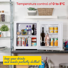 Russell Hobbs Table Top Larder Mini Fridge 40L Capacity, Quiet Running 39DB, Reversible Door, 0 to 8 Degrees Manual Temperature Control, White RHTTLF2E1W