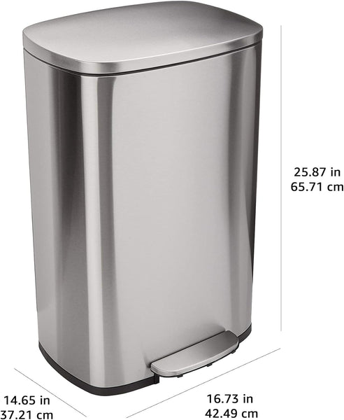 Amazon Basics Rectangular Kitchen Bin with Steel Bar Pedal, Soft-Closing Mechanism for Home and Office Use, 50 L/13.2 Gallon, Satin Nickel Finish