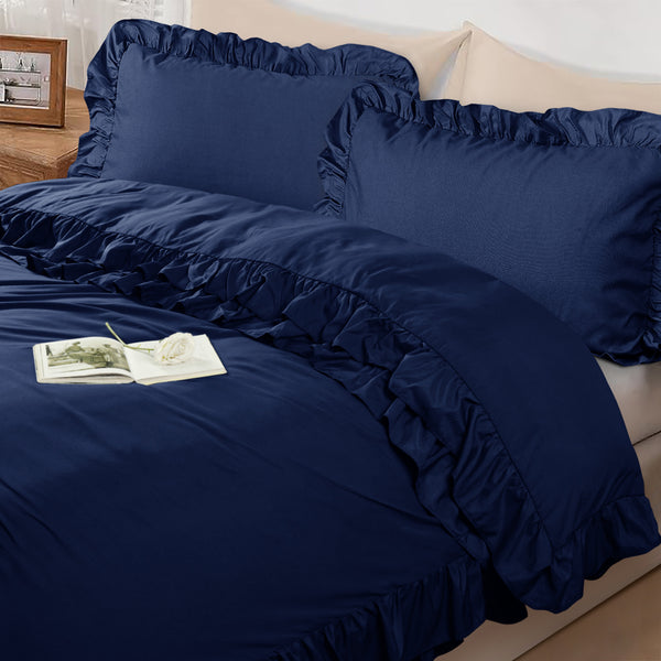3-Piece Ruffle Frilled Duvet Cover Set – Soft, Comfortable Bedding with Pillowcases, Button Closure, Elegant Layered Design