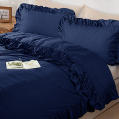 3-Piece Ruffle Frilled Duvet Cover Set – Soft, Comfortable Bedding with Pillowcases, Button Closure, Elegant Layered Design