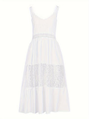 Women'S Midi Dress Lace V-Neck Sleeveless Dress Summer Beach Holiday Backless Cami Dresses