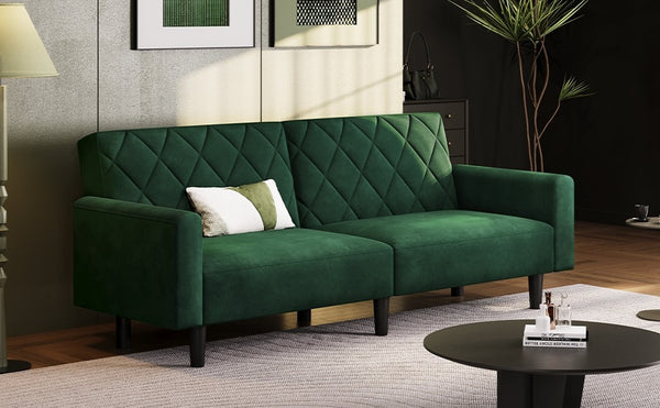 Costoffs 3-in-1 Velvet Convertible Futon Sofa Bed Upholstered Futon Couch with Diamond Tufted Design