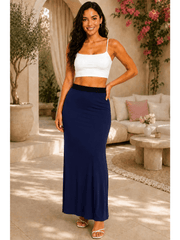 Women'S Full Length Maxi Skirt – High Waist Stretch Long Skirt | Soft Lightweight Casual Skirt | Modest Everyday Wear | Elastic Waist Maxi Skirt for Women