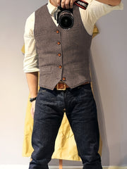 Men'S Vest Wool Blend Herringbone Vintage Men'S Fashion Vest, Groom Best Man Formal Wedding Party Casual Vest
