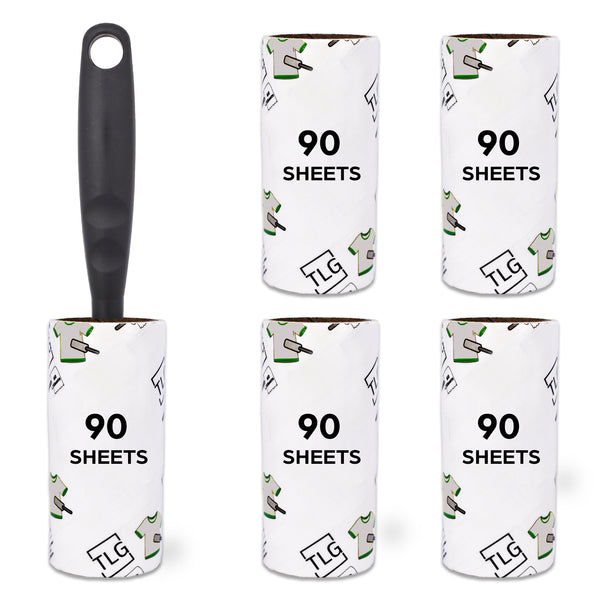 Lint Roller with 5 Refills and Handle - Pet Hair Remover for Cat/Dog Fur/Hair on Clothes, Sofas & Carpets - 300/450 Extra Sticky Sheets