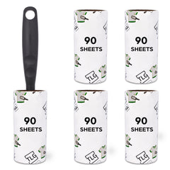 Lint Roller with 5 Refills and Handle - Pet Hair Remover for Cat/Dog Fur/Hair on Clothes, Sofas & Carpets - 300/450 Extra Sticky Sheets