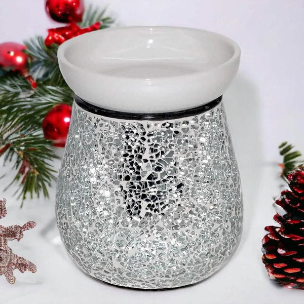 Electric Wax Melt Burner Lamp Scented Tart Fragrance Aroma Warmer Silver Mosaic Crackle