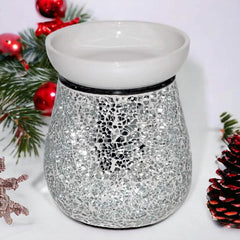 Electric Wax Melt Burner Lamp Scented Tart Fragrance Aroma Warmer Silver Mosaic Crackle