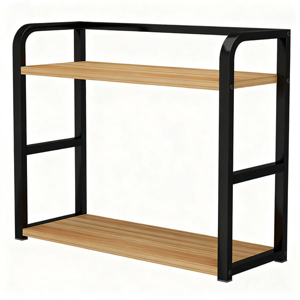 Two-Tier Coffee Bar Organizer for Kitchen Counter, Spice Rack, Versatile Mug Holder Display Stand, Accessory Storage Shelf with Hooks, Black
